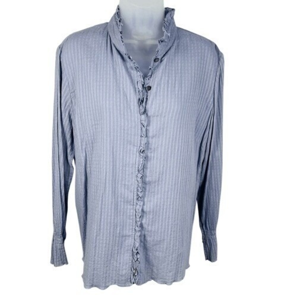 J.Jill Blue Ruffle Button Blouse M‎